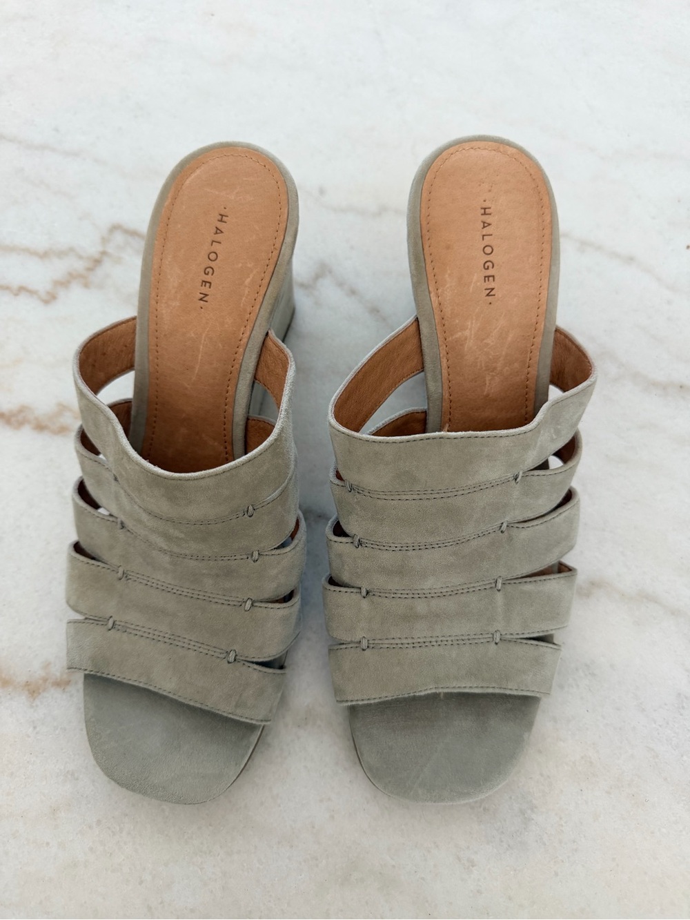 Halogen Women's Suede Strappy Mule Sandals - Light Gray